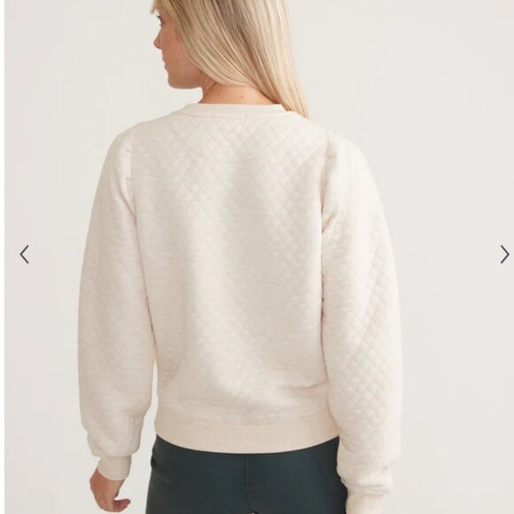 Marine Layer Corbet Quilted Crewneck Sweater Puff Sleeve Oatmeal Women's XL - Picture 2 of 10